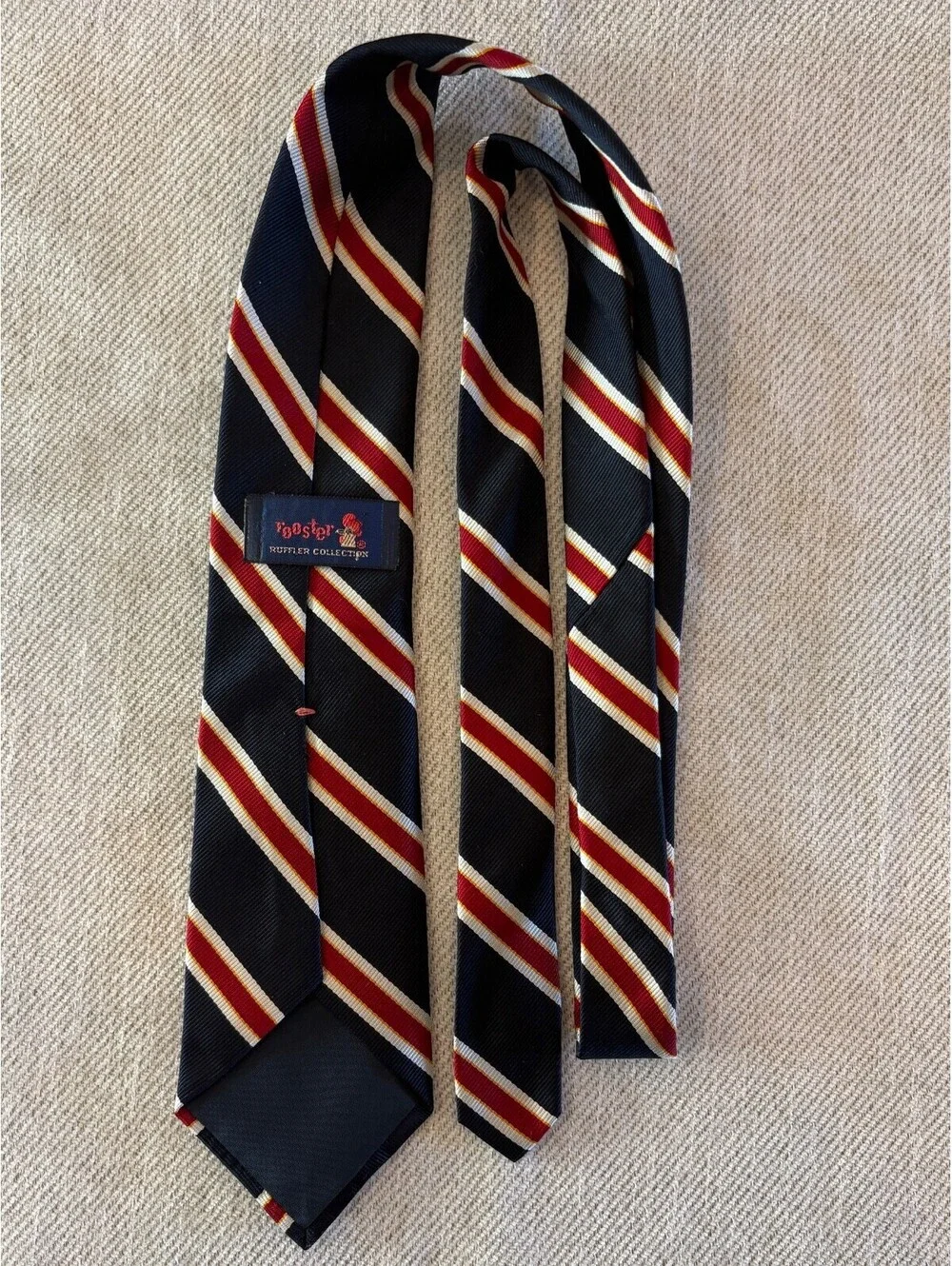 Vintage Rooster Ruffler Collection Rep Stripe Ivy League Tie - Navy, Red, Blue